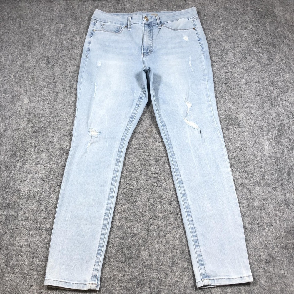 Seven7 Tummyless Skinny Jeans Womens 14 High Rise Light Wash Distressed Stretch